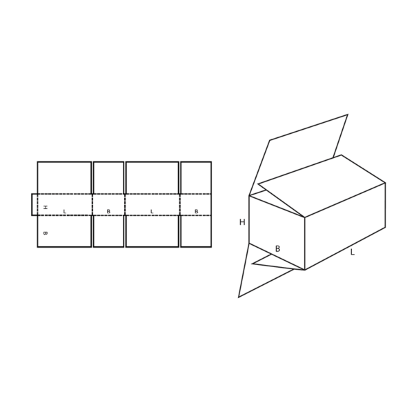 FEFCO 0203 full overlap slotted case die-line and assembled box