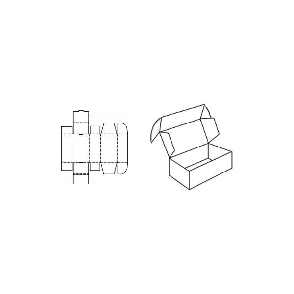 FEFCO 0427 die-cut postal mailer die-line and assembled box