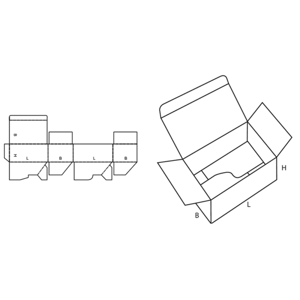 FEFCO 0713 crash lock bottom case die-line and assembled box