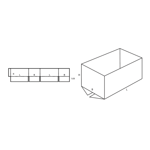 FEFCO 0200 half slotted case die-line and assembled box