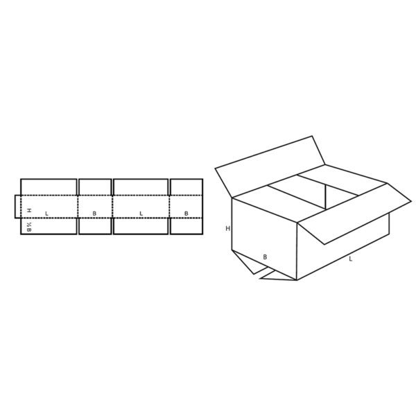 FEFCO 0201 regular slotted case die-line and assembled box